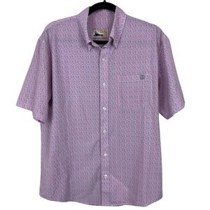 Huk Fishing Mens M Short Sleeve Button Up Shirt Fishing Fly Print Casual